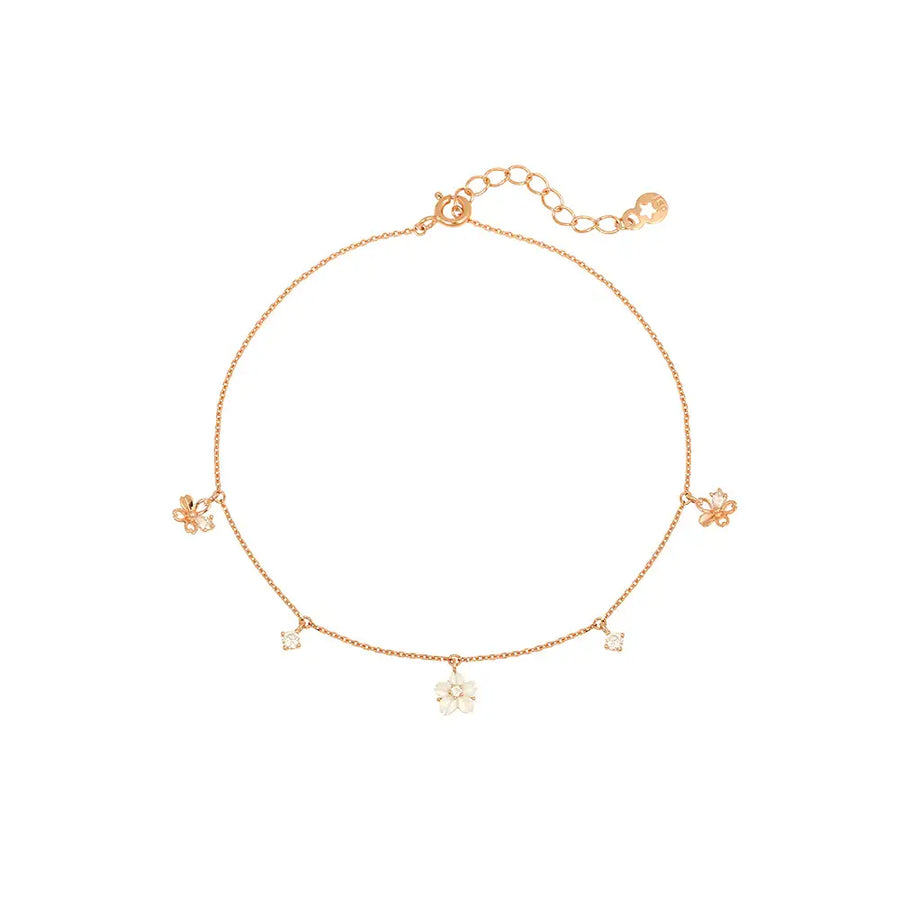 OST - White Mother-of-Pearl Flower Rose Gold Anklet - OST - Jewelry - Harumio