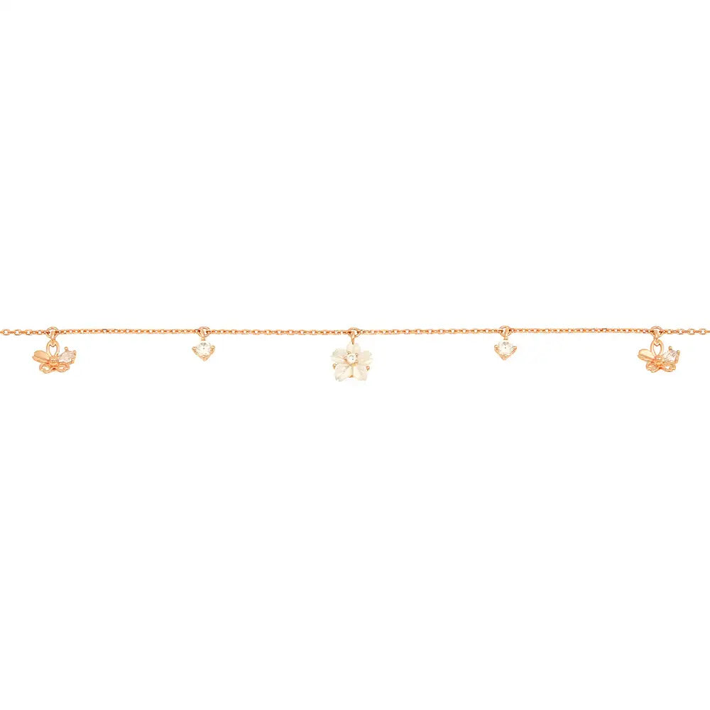 OST - White Mother-of-Pearl Flower Rose Gold Anklet - OST - Jewelry - Harumio
