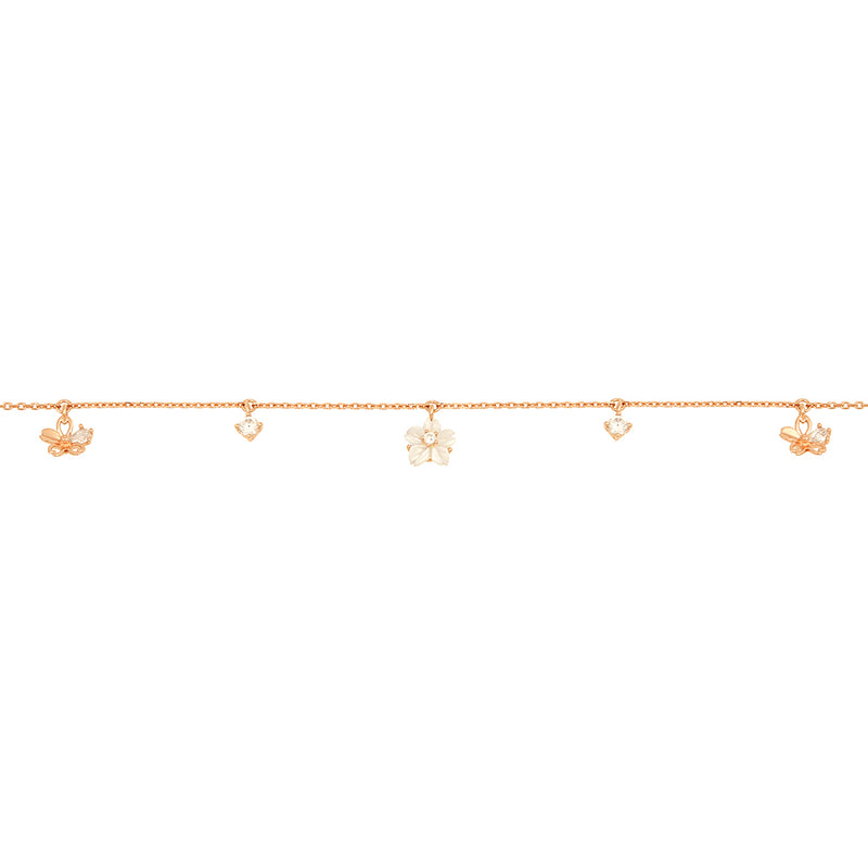 OST - White Mother-of-Pearl Flower Rose Gold Anklet