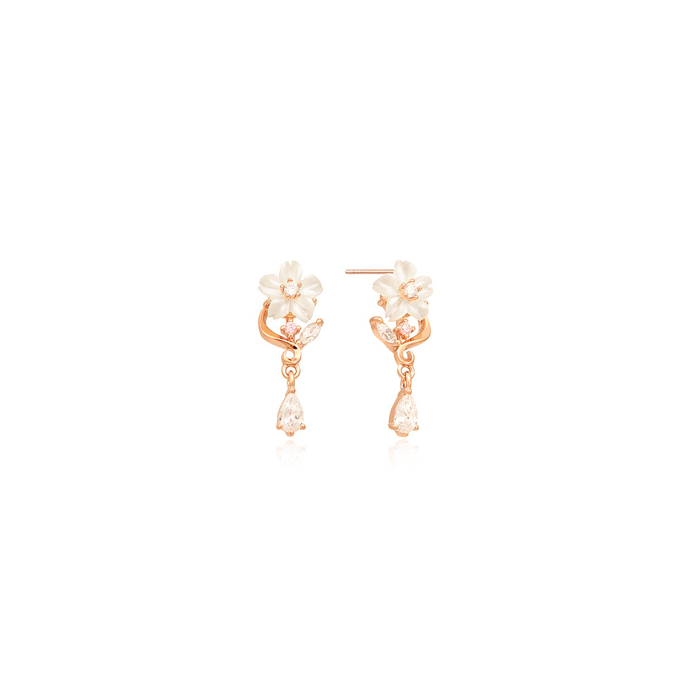 OST - Elegant Mother-of-Pearl Flower Rose Gold Earrings