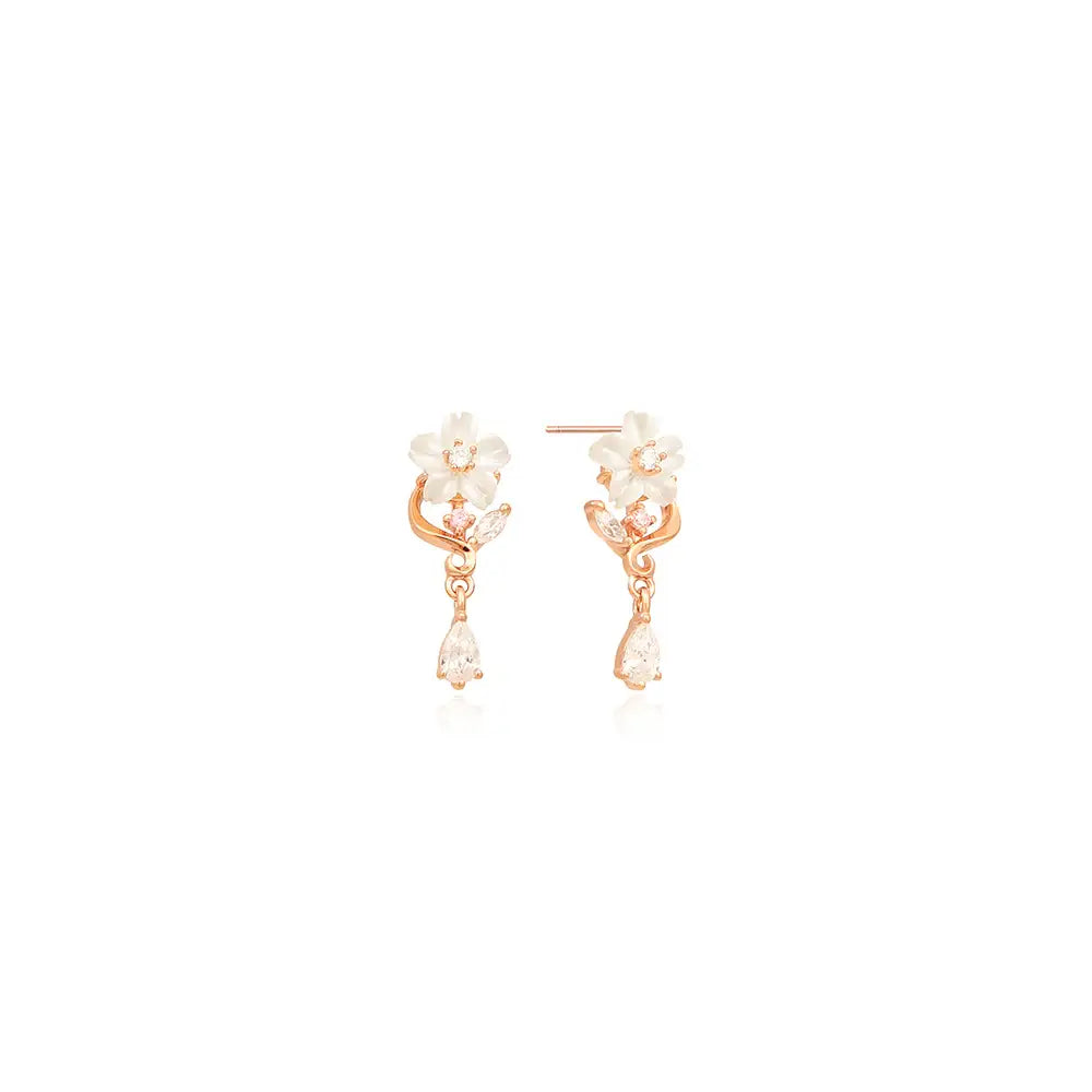 OST - Elegant Mother-of-Pearl Flower Rose Gold Earrings - OST - Jewelry - Harumio