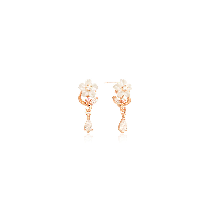 OST - Elegant Mother-of-Pearl Flower Rose Gold Earrings