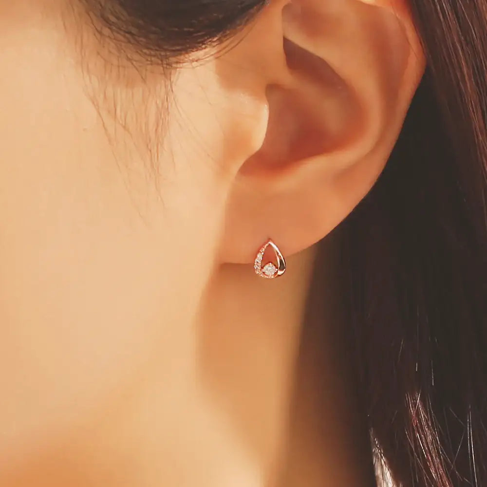 OST - Sparkling Water Drop Line Rose Gold Earrings - OST - Jewelry - Harumio