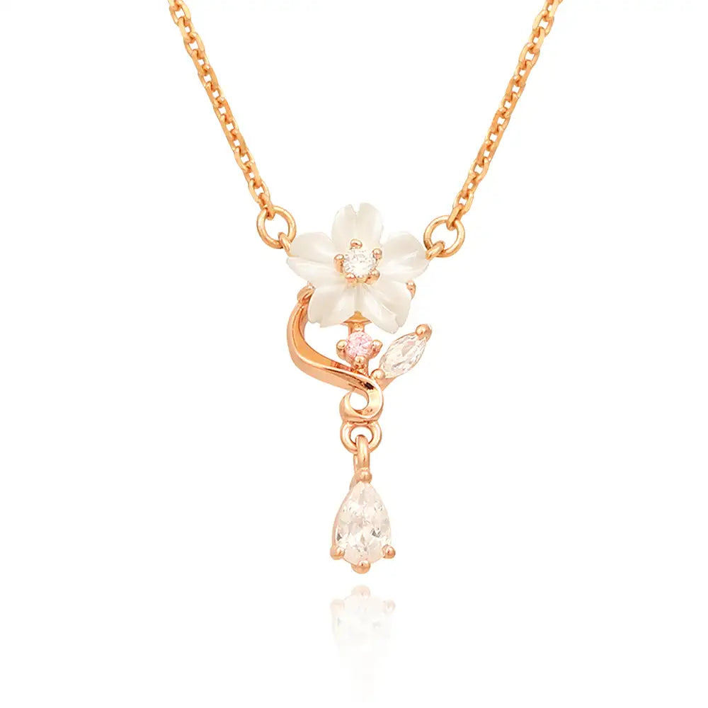 OST - Elegant White Mother-of-Pearl Flower Necklace - OST - Jewelry - Harumio