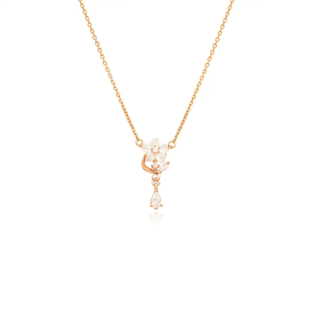 OST - Elegant White Mother-of-Pearl Flower Necklace - OST - Jewelry - Harumio