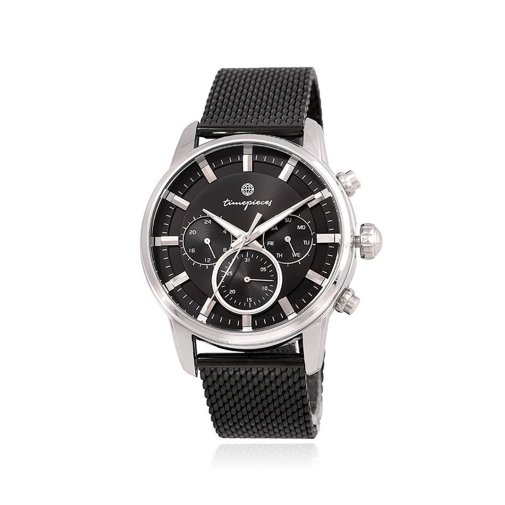 OST - Modern All-Black Multi-Function Mesh Watch