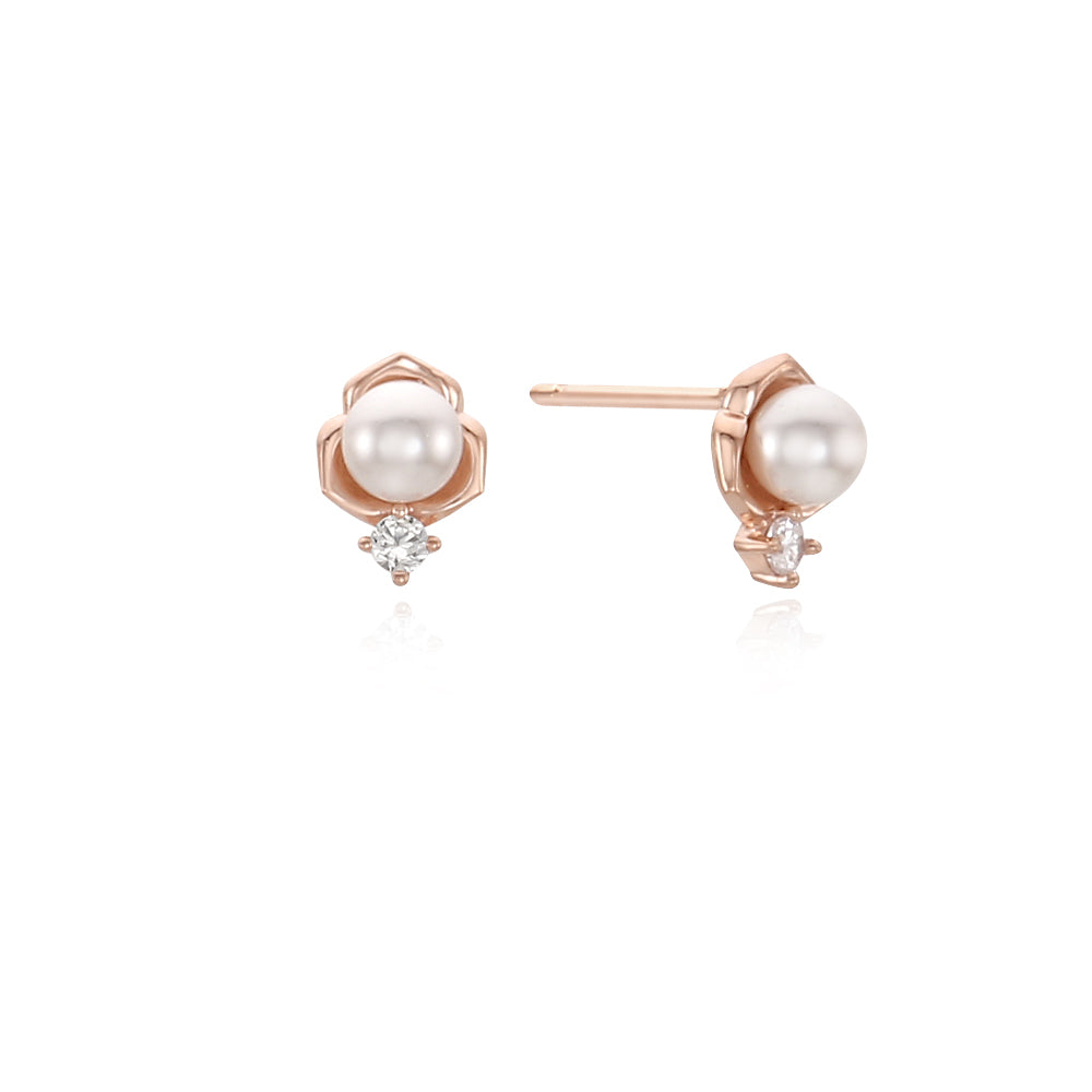 OST - Flat Rose Pearl Silver Earrings
