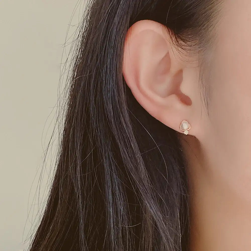 OST - Flat Rose Pearl Silver Earrings - OST - Jewelry - Harumio