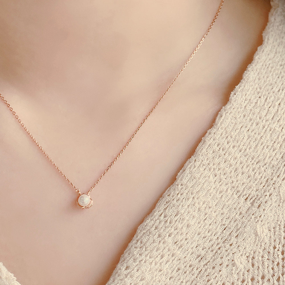 OST - Flat Rose Pearl Silver Necklace