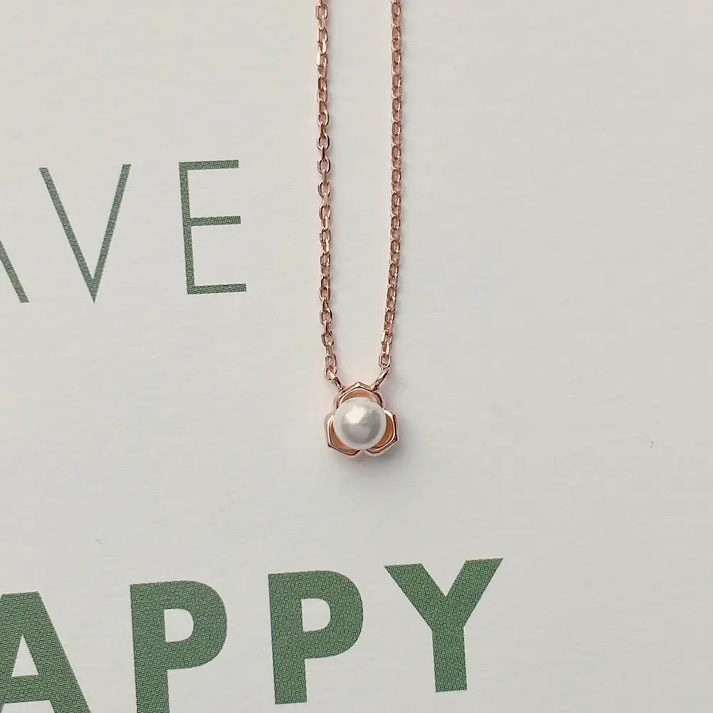 OST - Flat Rose Pearl Silver Necklace - OST - Jewelry - Harumio