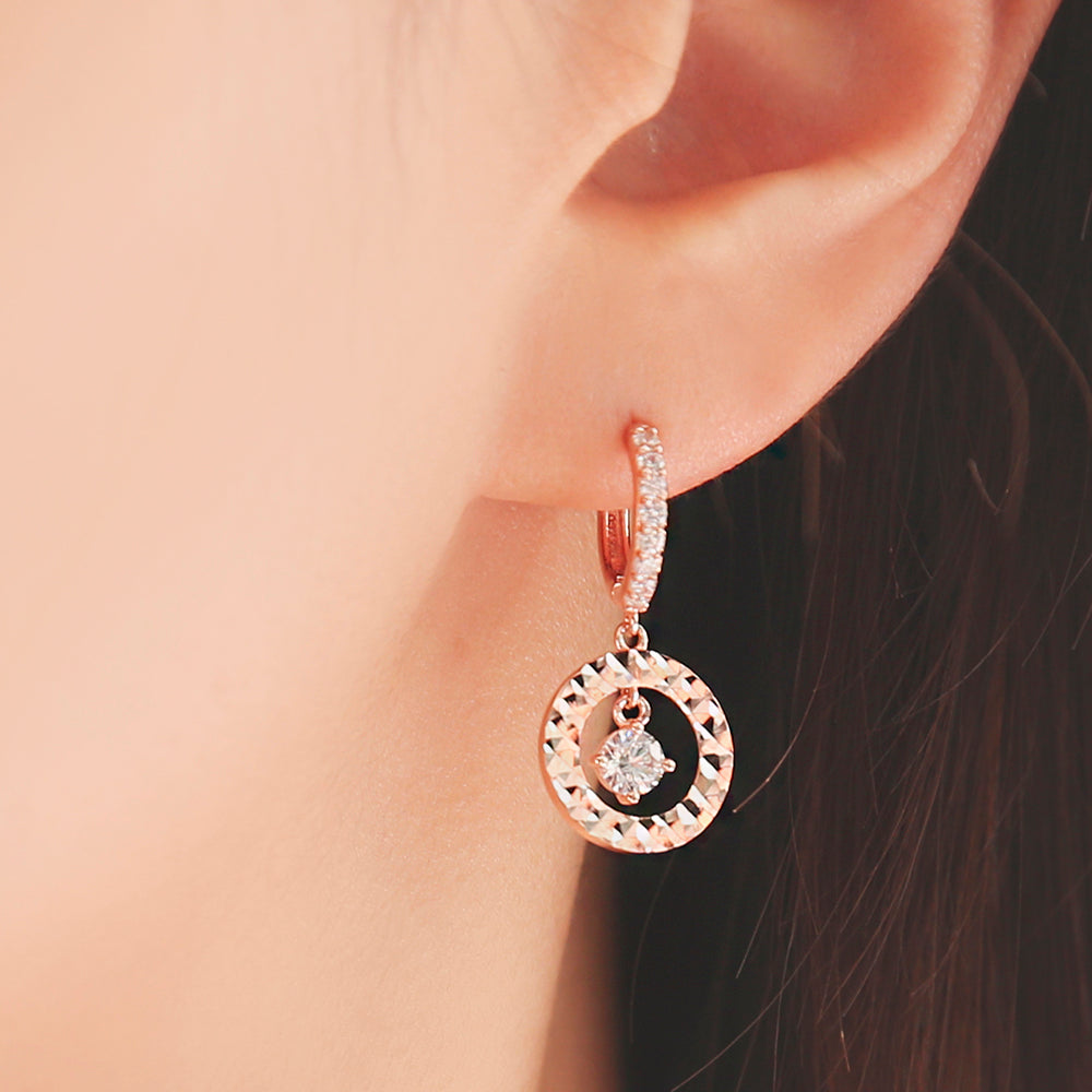 OST - Rose Gold Round Cubic Ring Silver Earrings