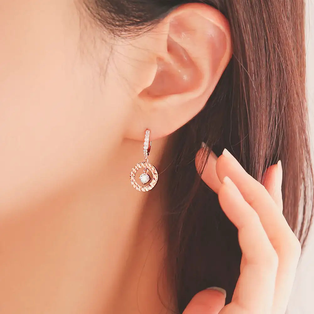 OST - Rose Gold Round Cubic Ring Silver Earrings - OST - Jewelry - Harumio