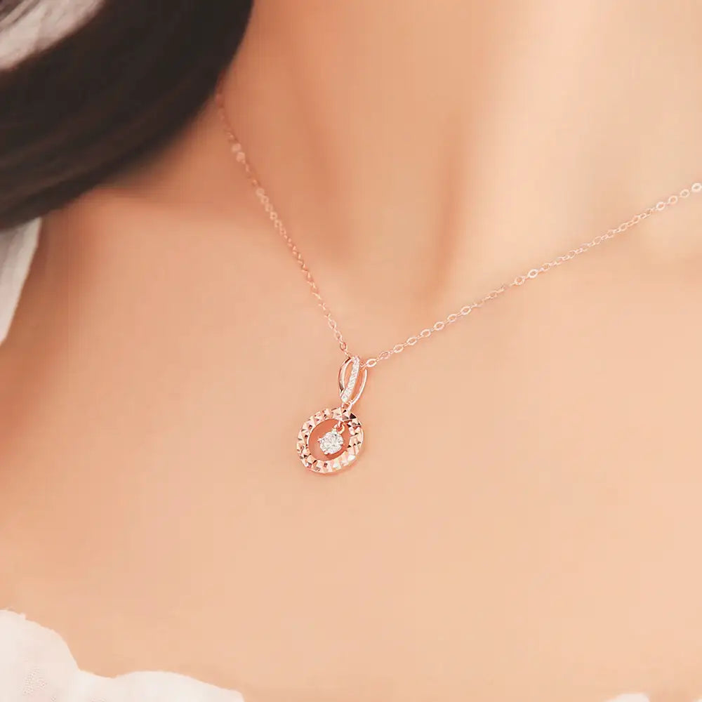 OST - Rose Gold Round Dangle Cubic Silver Necklace - OST - Jewelry - Harumio