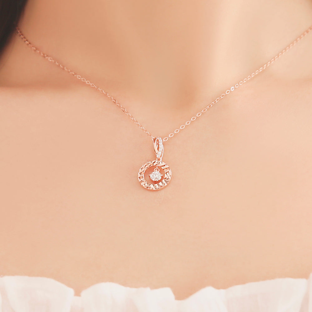OST - Rose Gold Round Dangle Cubic Silver Necklace