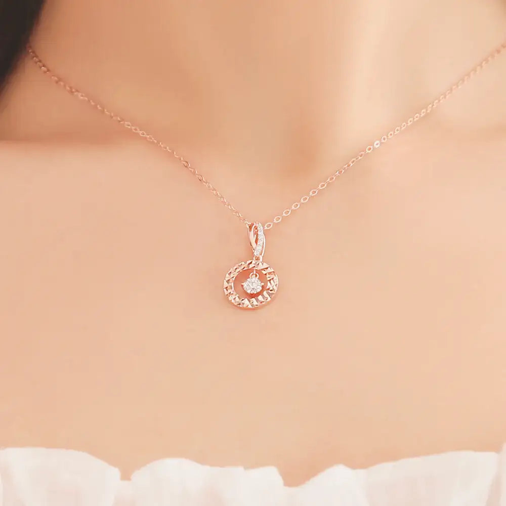 OST - Rose Gold Round Dangle Cubic Silver Necklace - OST - Jewelry - Harumio