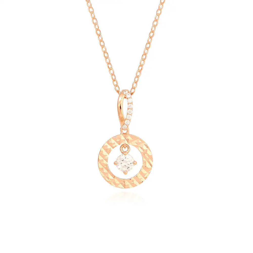 OST - Rose Gold Round Dangle Cubic Silver Necklace - OST - Jewelry - Harumio