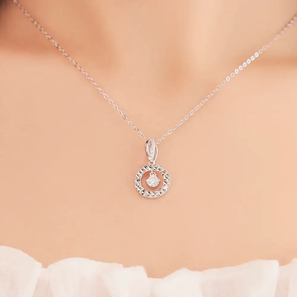 OST - Silver Round Dangle Cubic Silver Necklace - OST - Jewelry - Harumio