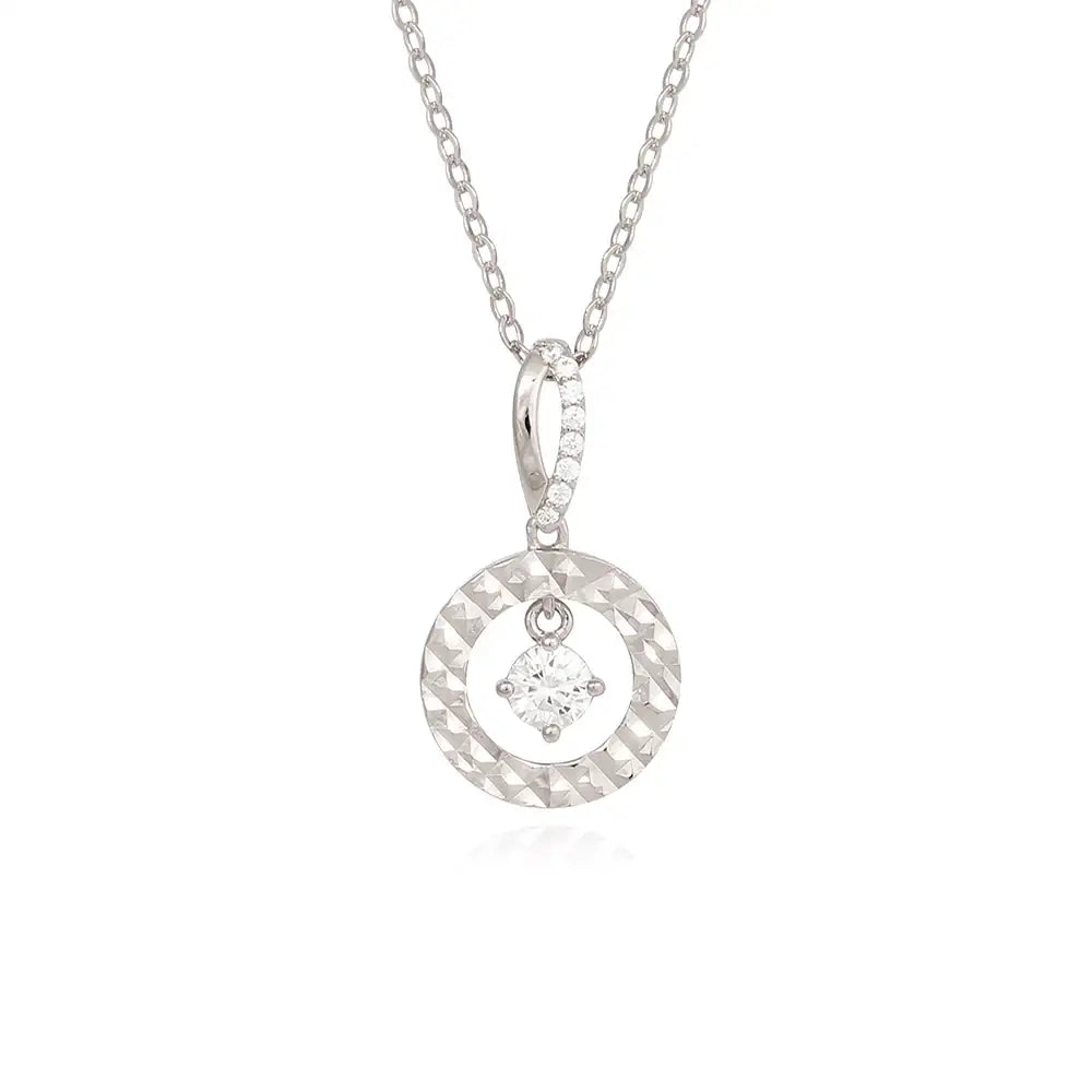 OST - Silver Round Dangle Cubic Silver Necklace - OST - Jewelry - Harumio