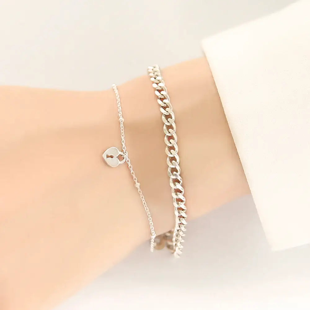 OST - Heart Lock Silver Double Chain Bracelet - OST - Jewelry - Harumio