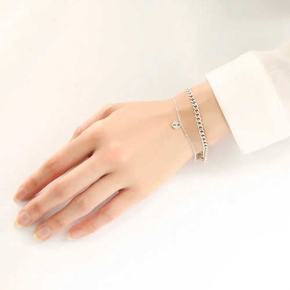 OST - Heart Lock Silver Double Chain Bracelet - OST - Jewelry - Harumio