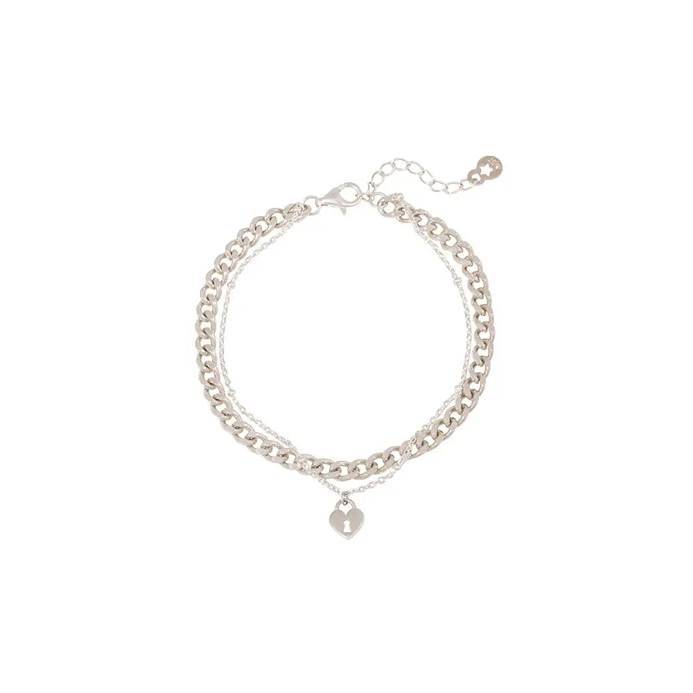 OST - Heart Lock Silver Double Chain Bracelet - OST - Jewelry - Harumio