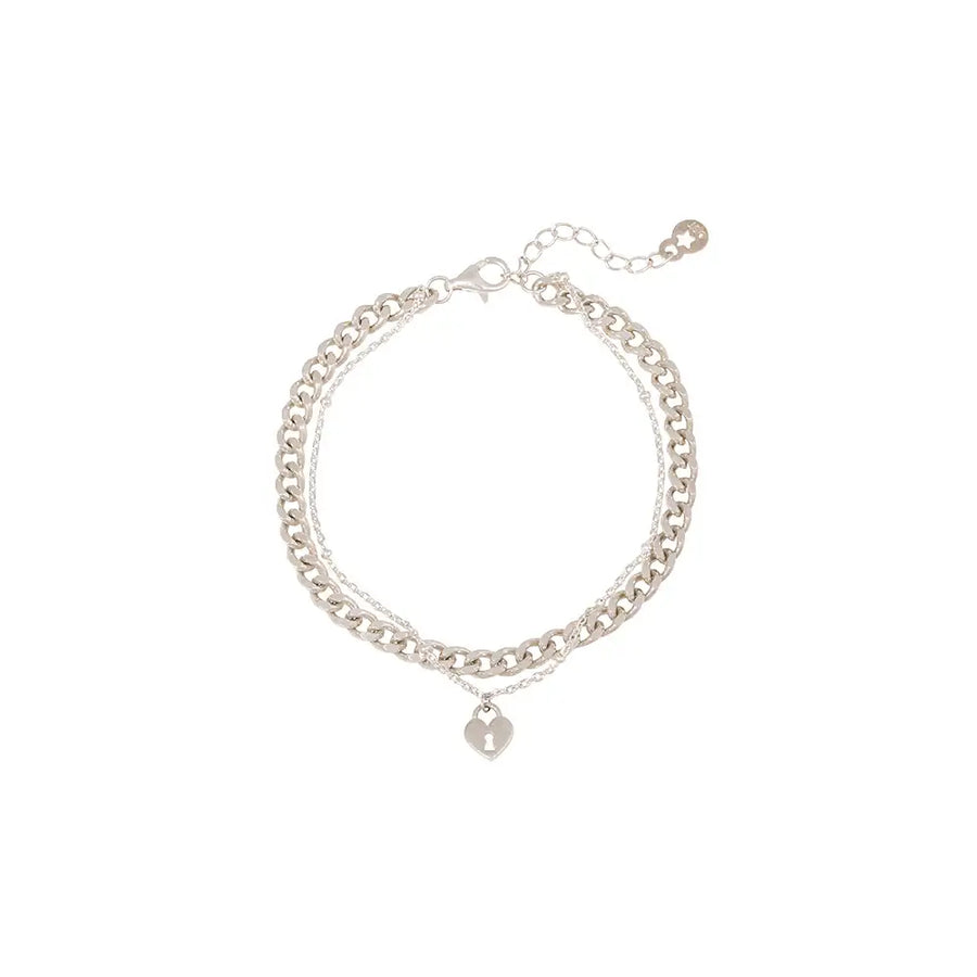 OST - Heart Lock Silver Double Chain Bracelet - OST - Jewelry - Harumio