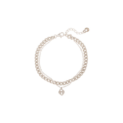 OST - Heart Lock Silver Double Chain Bracelet