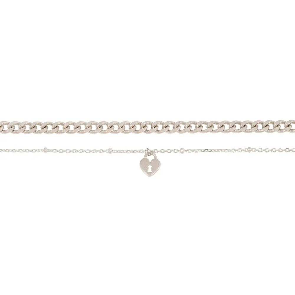OST - Heart Lock Silver Double Chain Bracelet - OST - Jewelry - Harumio