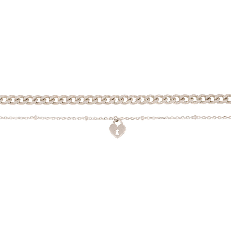 OST - Heart Lock Silver Double Chain Bracelet