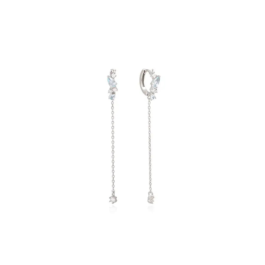 OST - Blue Point Long Chain Silver Earrings - OST - Jewelry - Harumio