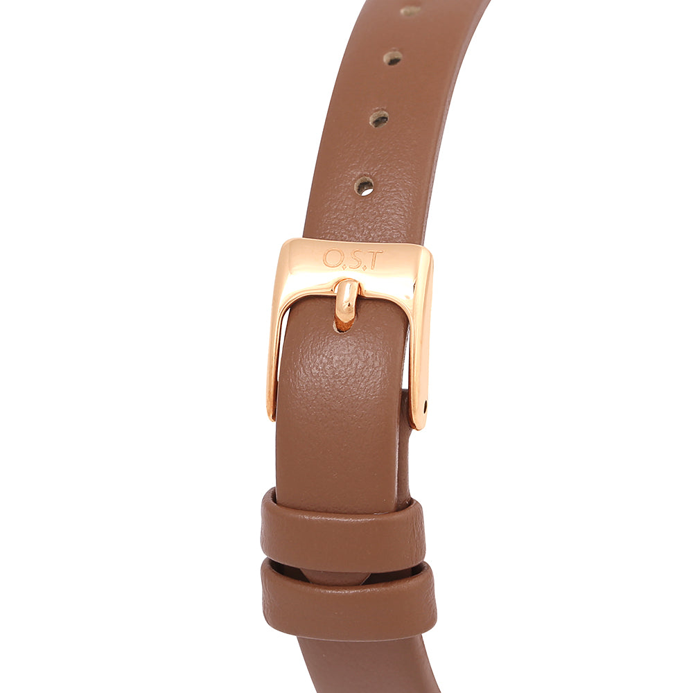 OST - Modern Square Brown Women's Leather Watch