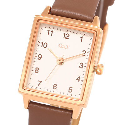 OST - Modern Square Brown Women's Leather Watch