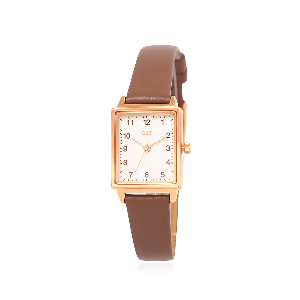 OST - Modern Square Brown Women's Leather Watch