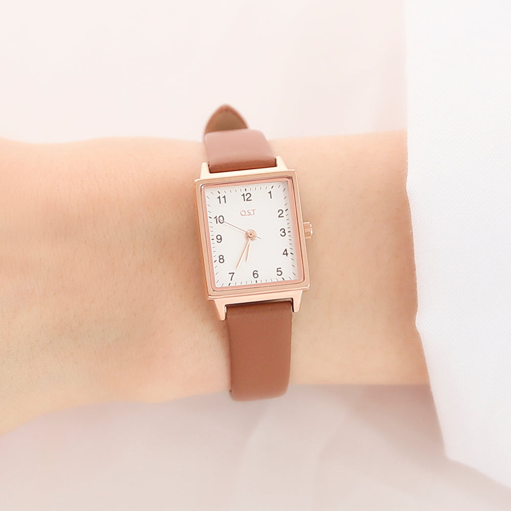 OST - Modern Square Brown Women's Leather Watch