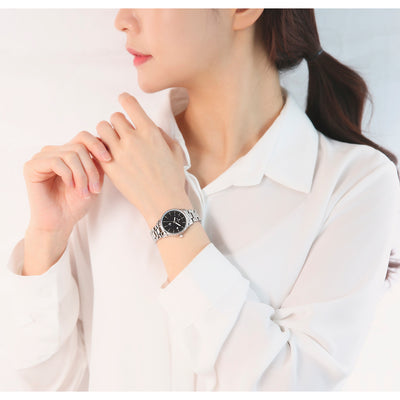 OST - Black Solar Silver Women's Couple Metal Watch