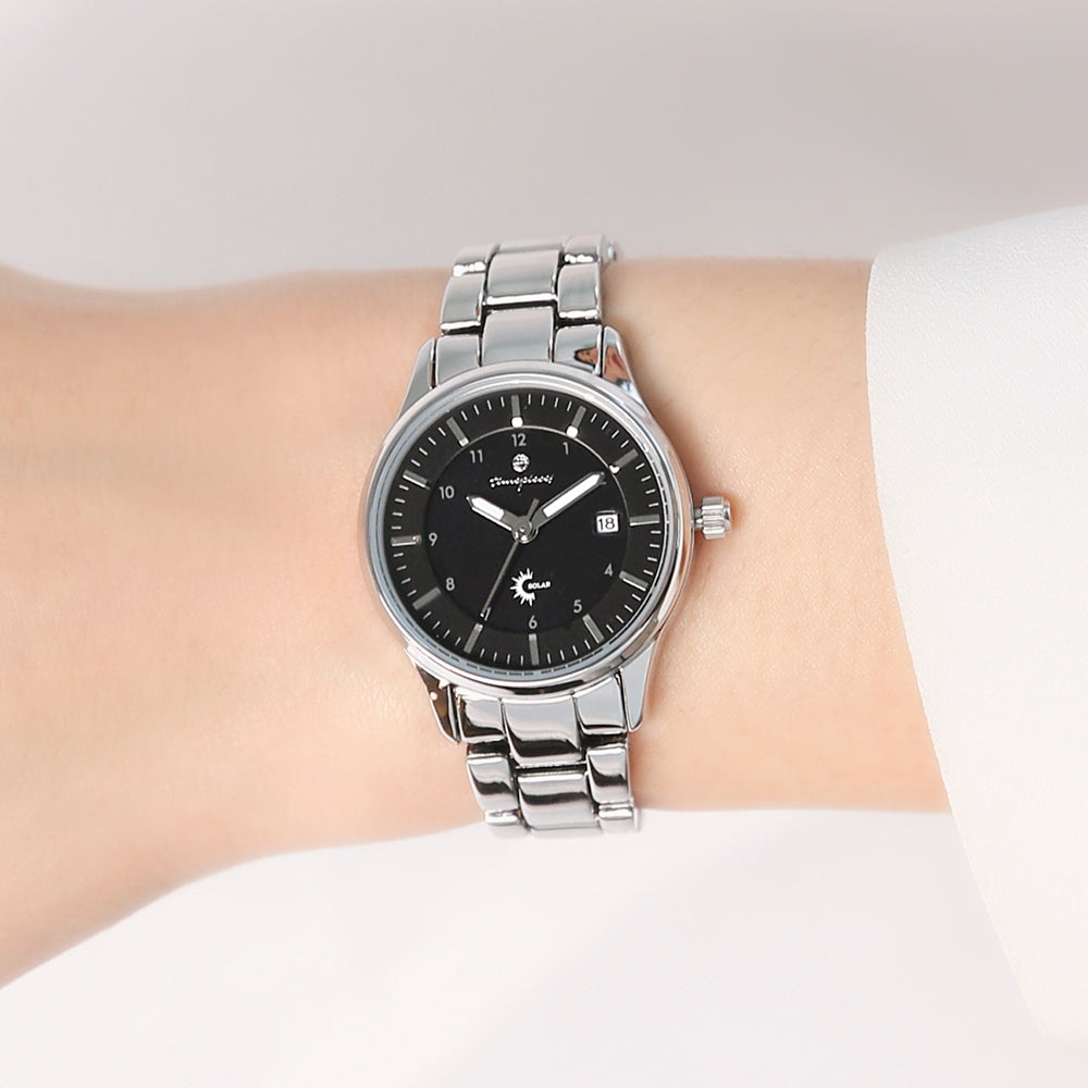 OST - Black Solar Silver Women's Couple Metal Watch