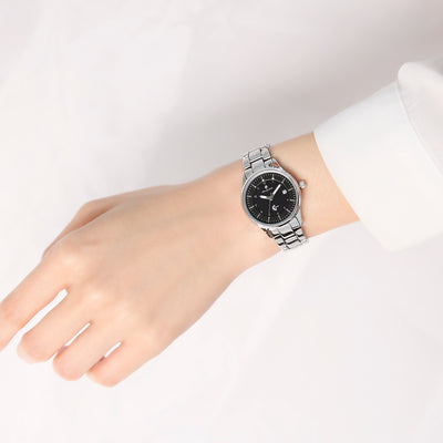 OST - Black Solar Silver Women's Couple Metal Watch