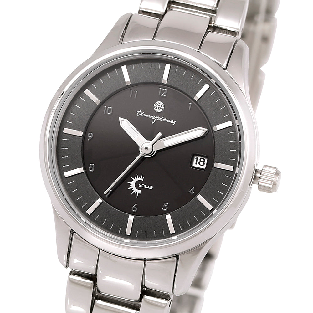 OST - Black Solar Silver Women's Couple Metal Watch