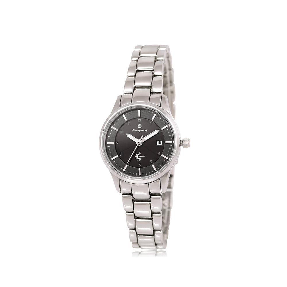OST - Black Solar Silver Women's Couple Metal Watch