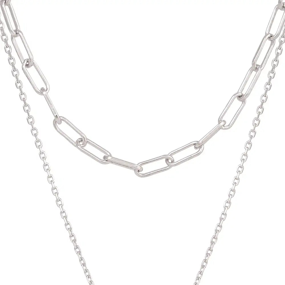 OST - Double Chain Water Drop Cubic Silver Necklace - OST - Jewelry - Harumio
