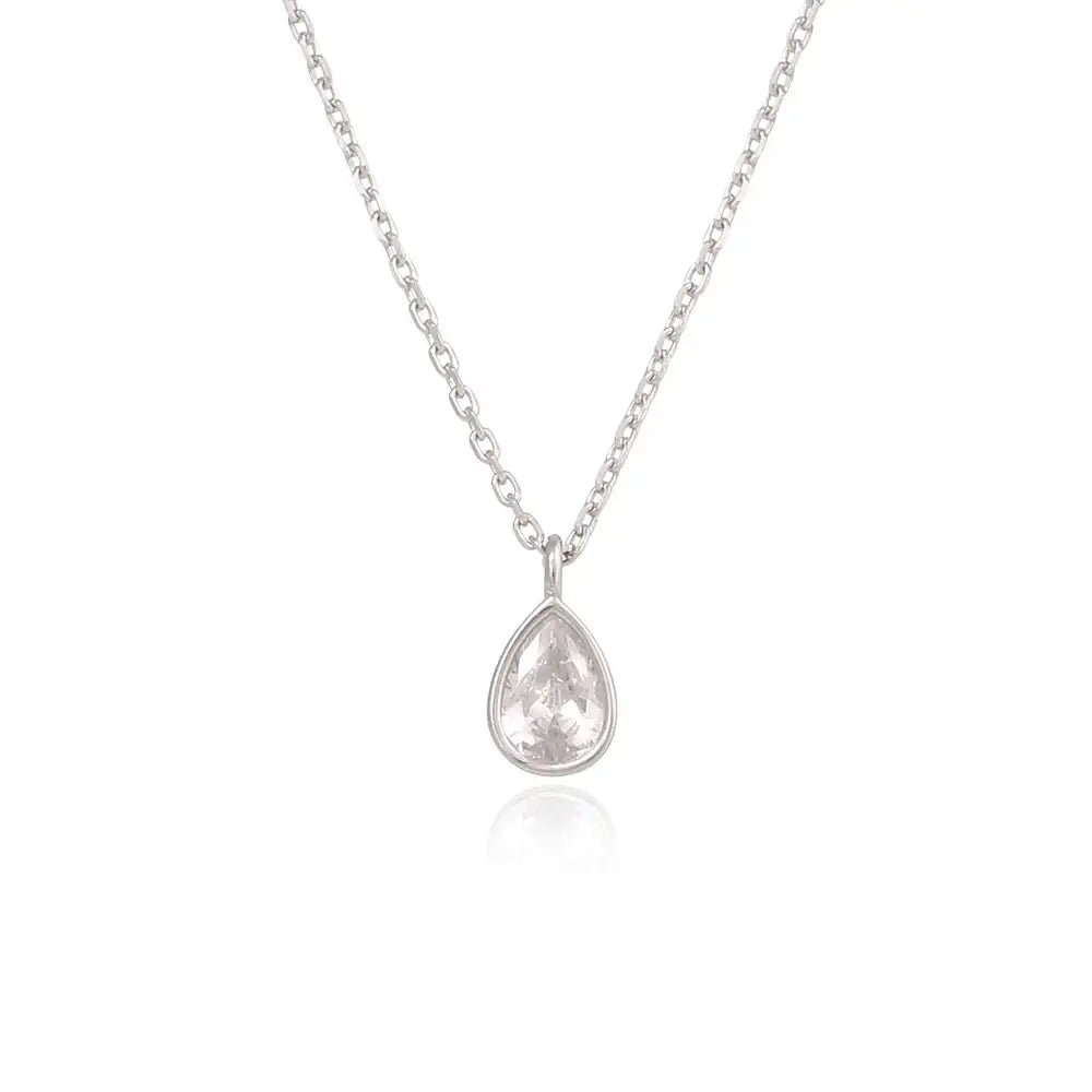 OST - Double Chain Water Drop Cubic Silver Necklace - OST - Jewelry - Harumio