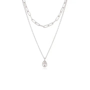 OST - Double Chain Water Drop Cubic Silver Necklace - OST - Jewelry - Harumio