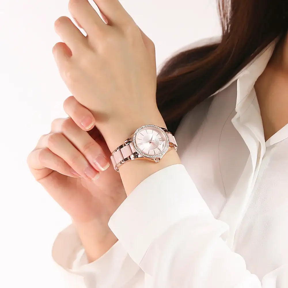 OST - Pink Mood Cubic Rose Gold Women's Metal Watch