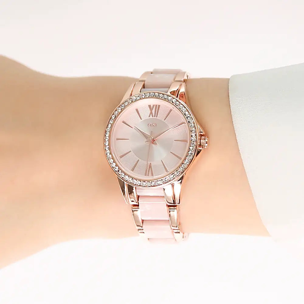 OST - Pink Mood Cubic Rose Gold Women's Metal Watch