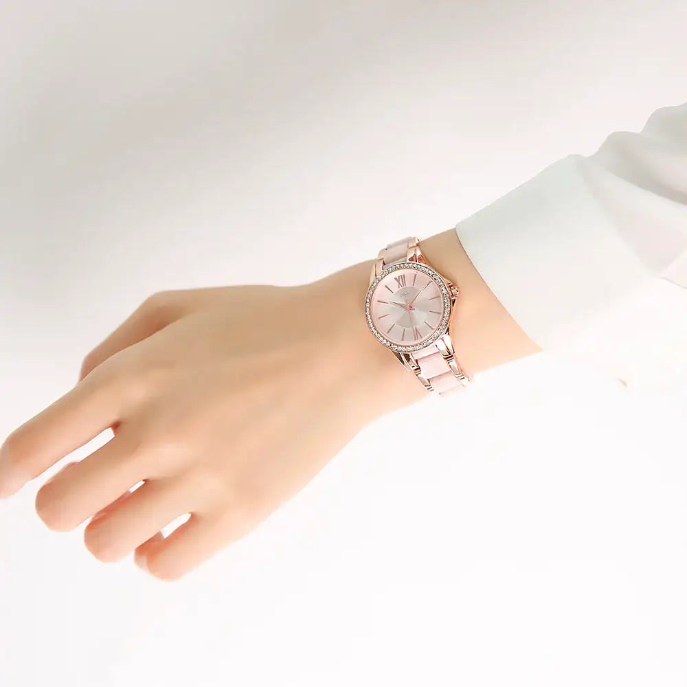 OST - Pink Mood Cubic Rose Gold Women's Metal Watch