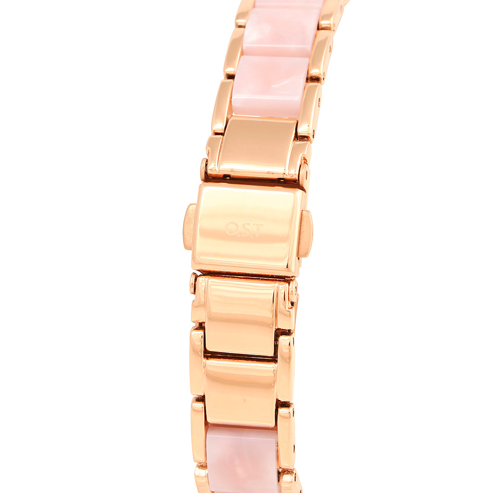 OST - Pink Mood Cubic Rose Gold Women's Metal Watch
