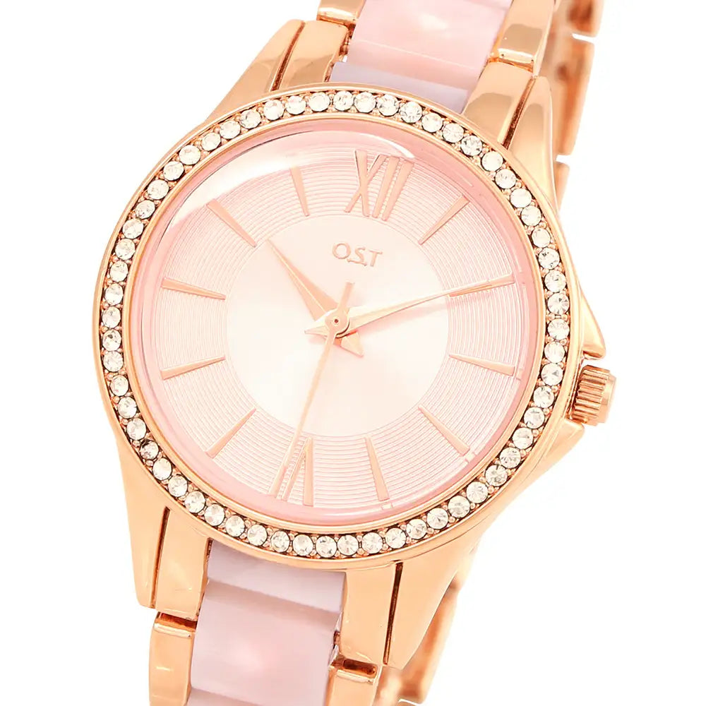 OST - Pink Mood Cubic Rose Gold Women's Metal Watch