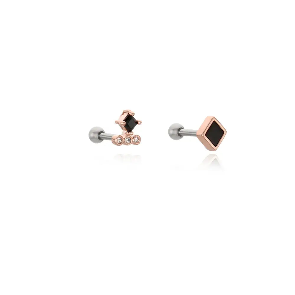 OST - Black Onyx Steel Ear Pierce - OST - Jewelry - Harumio