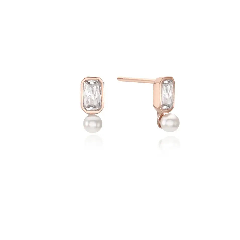 OST - Square Cubic and Pearl Silver Earrings - OST - Jewelry - Harumio