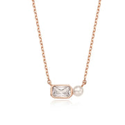 OST - Square Cubic and Pearl Silver Necklace - OST - Jewelry - Harumio